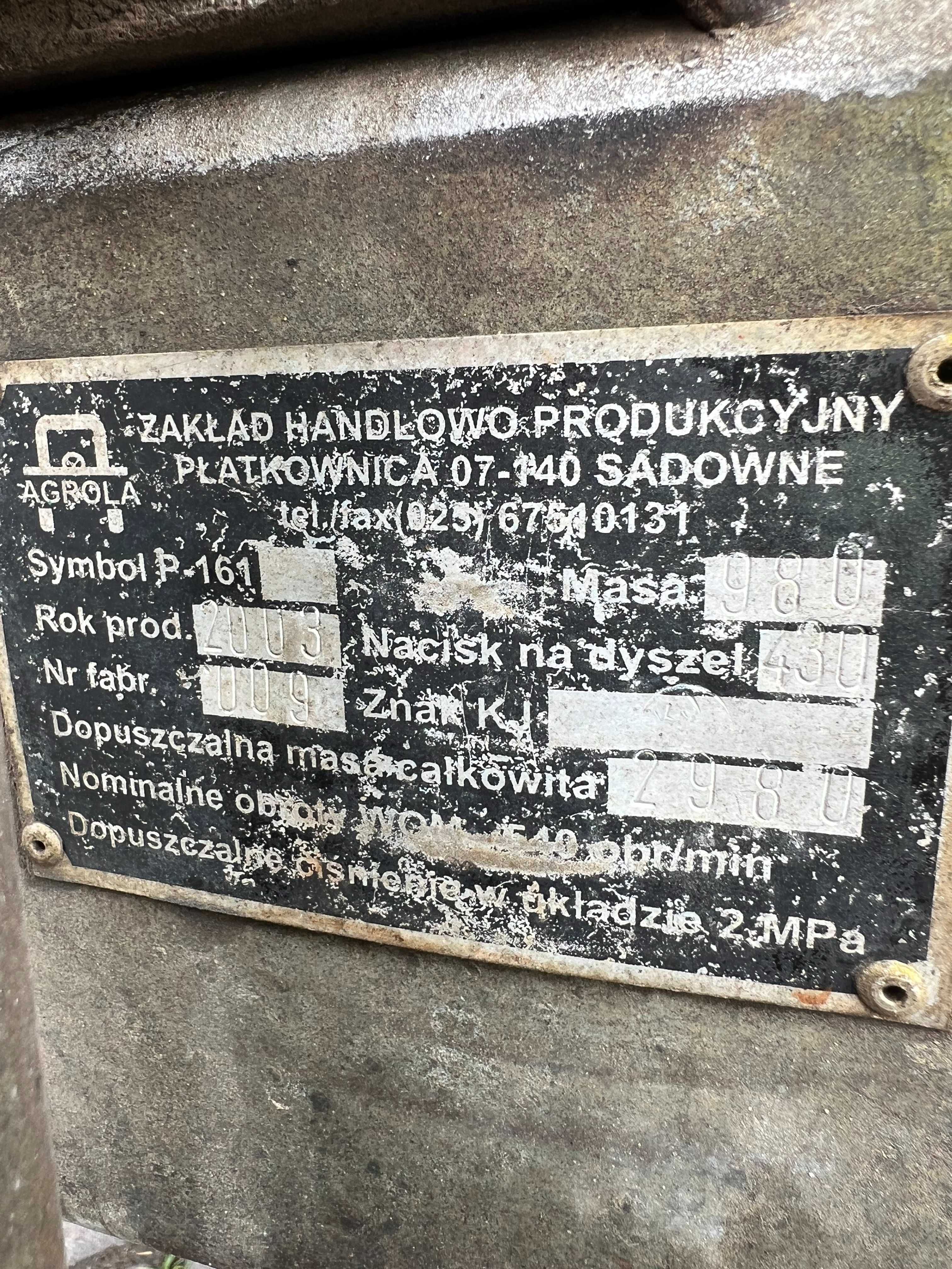 Opryskiwacz Sadowniczy Agrola – 2000L– Stan Bardzo Dobry
