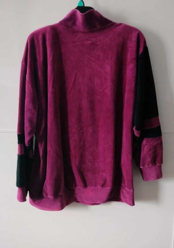 Bluza damska welurowa XL w czarne asymetryczne pasy stan bdb