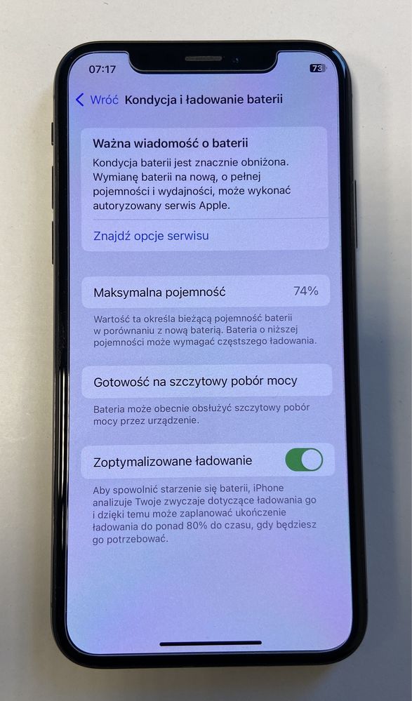 Iphone XS 256 GB zbity tyl bateria 74%