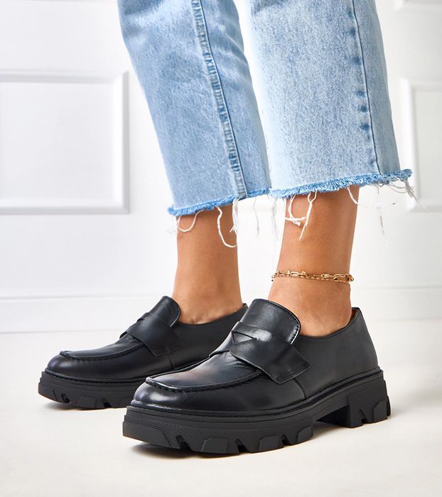 Czarne mokasyny damskie z ekoskóry Kirna