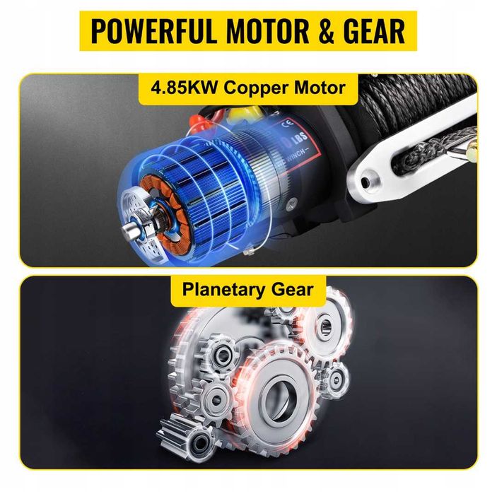 Wyciągarka VEVOR 6.2Tony 13500lbs wodoodporna 27m linia syntetyczna