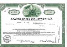 Bonds Shares Ações Beaver Creek Industries, Inc 1969 USA
