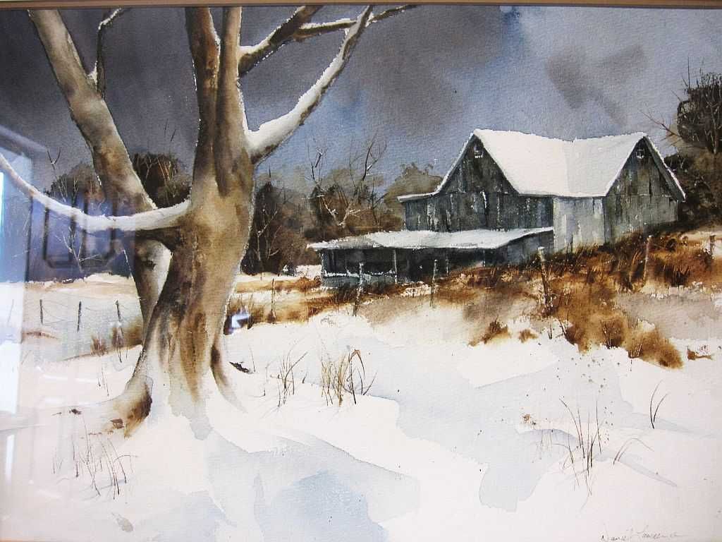 original aquarela - paisagem de inverno - assinada DANIEL LAWRENCE