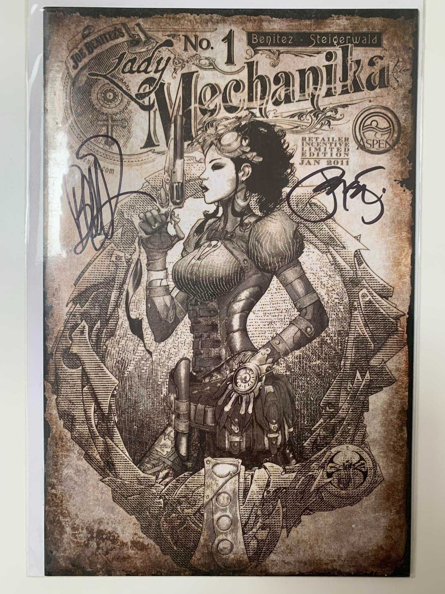 Kolekcja komiksu Lady Mechanika z autografami twórców, certyfikaty