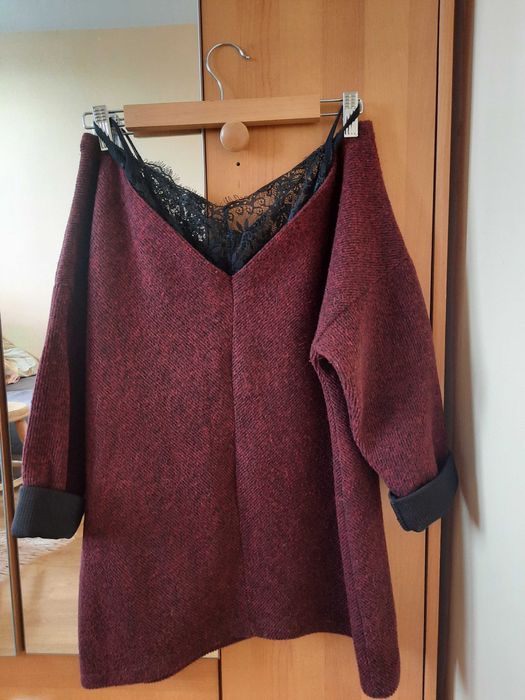 Elegancki, bordowy sweter z rękawem 3/4