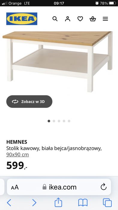 Stolik drewniany Ikea Hemnes 90 x 90 cm