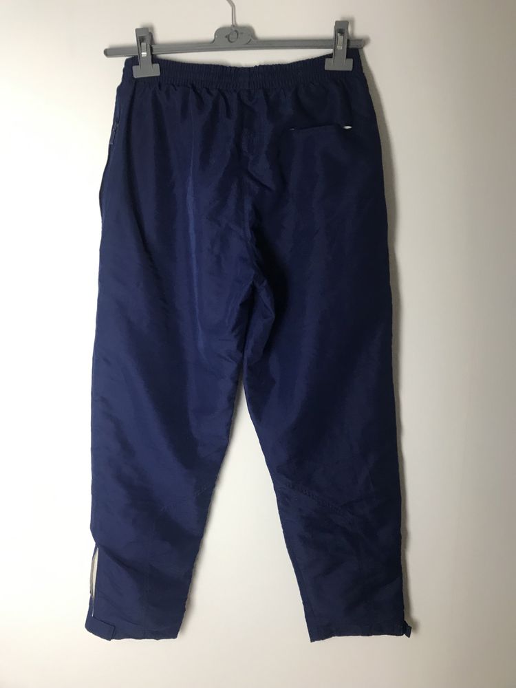 Granatowe długie spodnie zimowe, sportowe Adidas, vintage