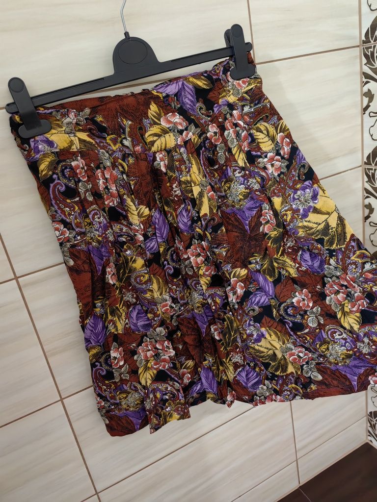 Brązowa spódniczka w kwiaty plisowana Vintage S