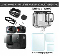 GoPro 11 e 10 e 9 Black - Caixa + Capa Silicone + Vidro Temperado(x3)