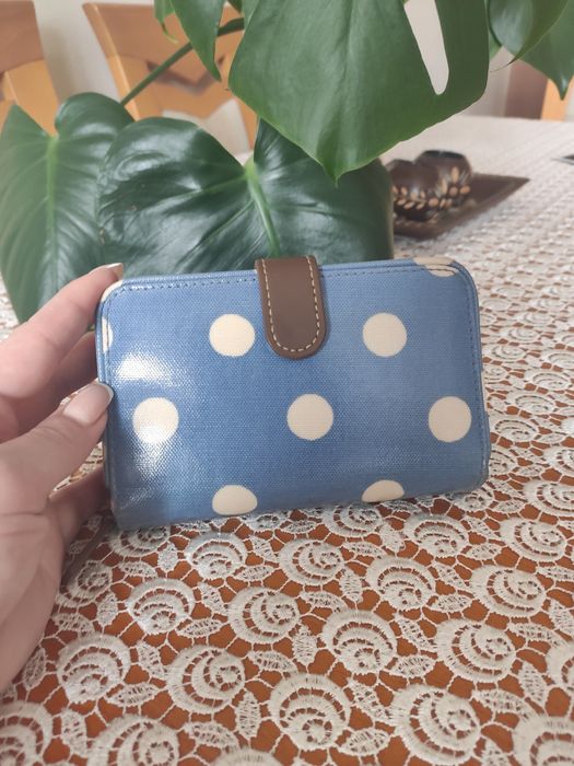 Portfel damski Cath Kidston kropki niebieski jeans biały oryginalny