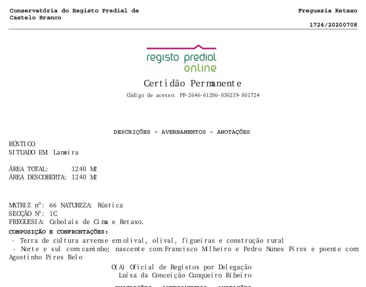 Venda terreno Retaxo - Castelo Branco