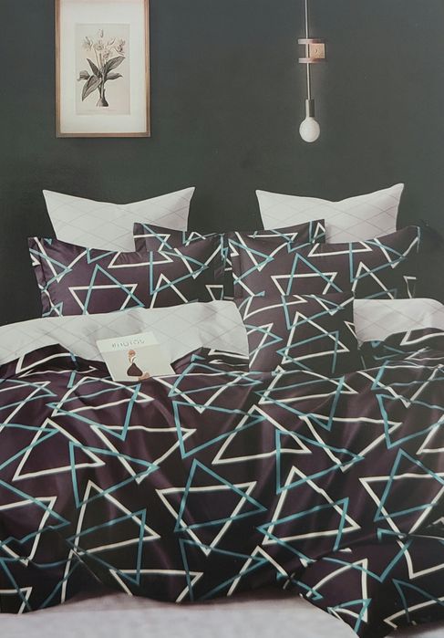 Komplet Pościeli Granatowa w trójkąty 160x200 1-15