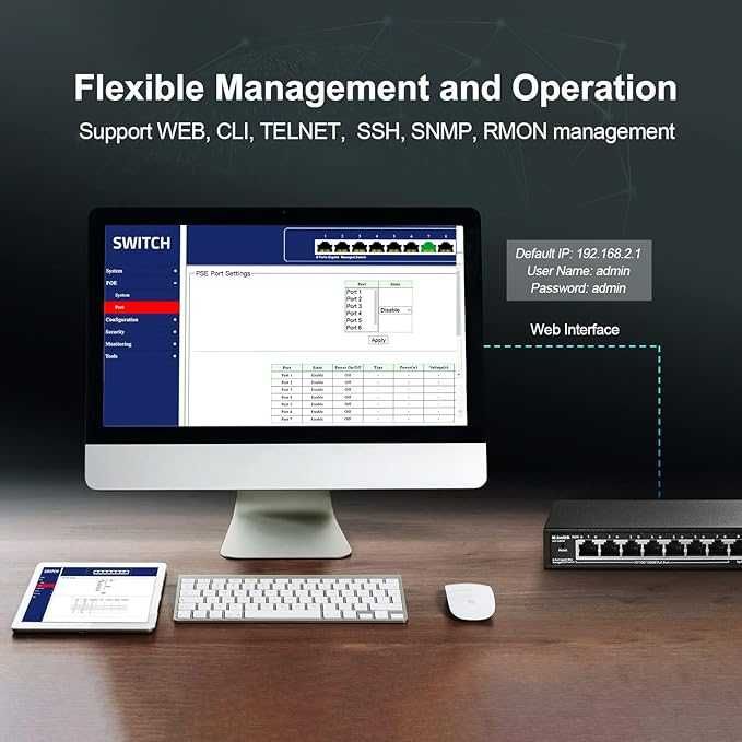 MokerLink 8 Gigabit Managed Switch Ports PoE,7 Portów PoE,1 GE Uplink