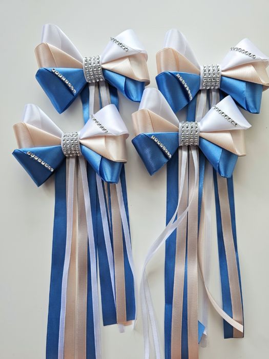 Kokardy do dekoracji samochodu państwa młodych - 4 szt - niebiesk...