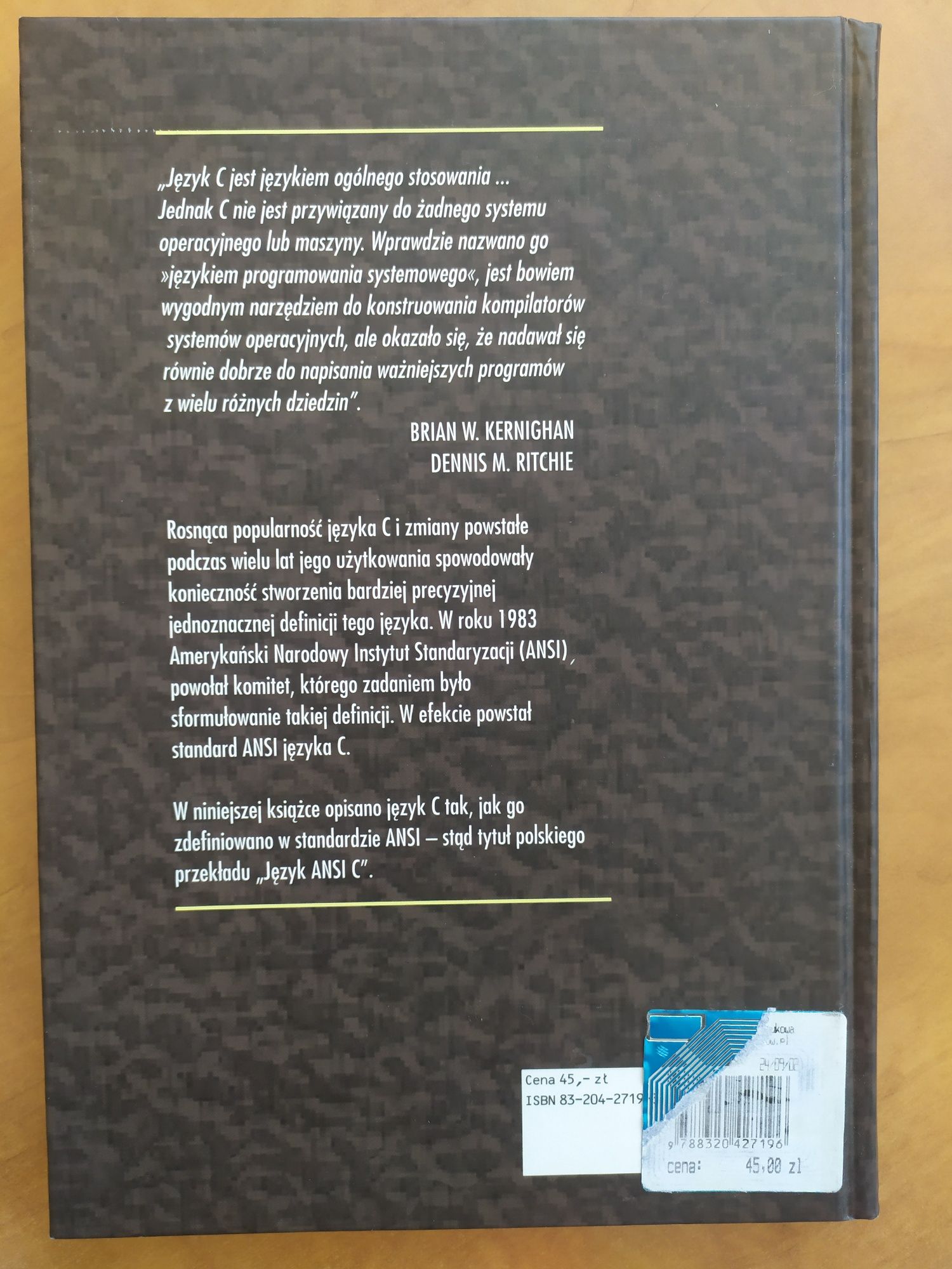 Język ANSI C Kernighan Ritchie Klasyka Informatyki