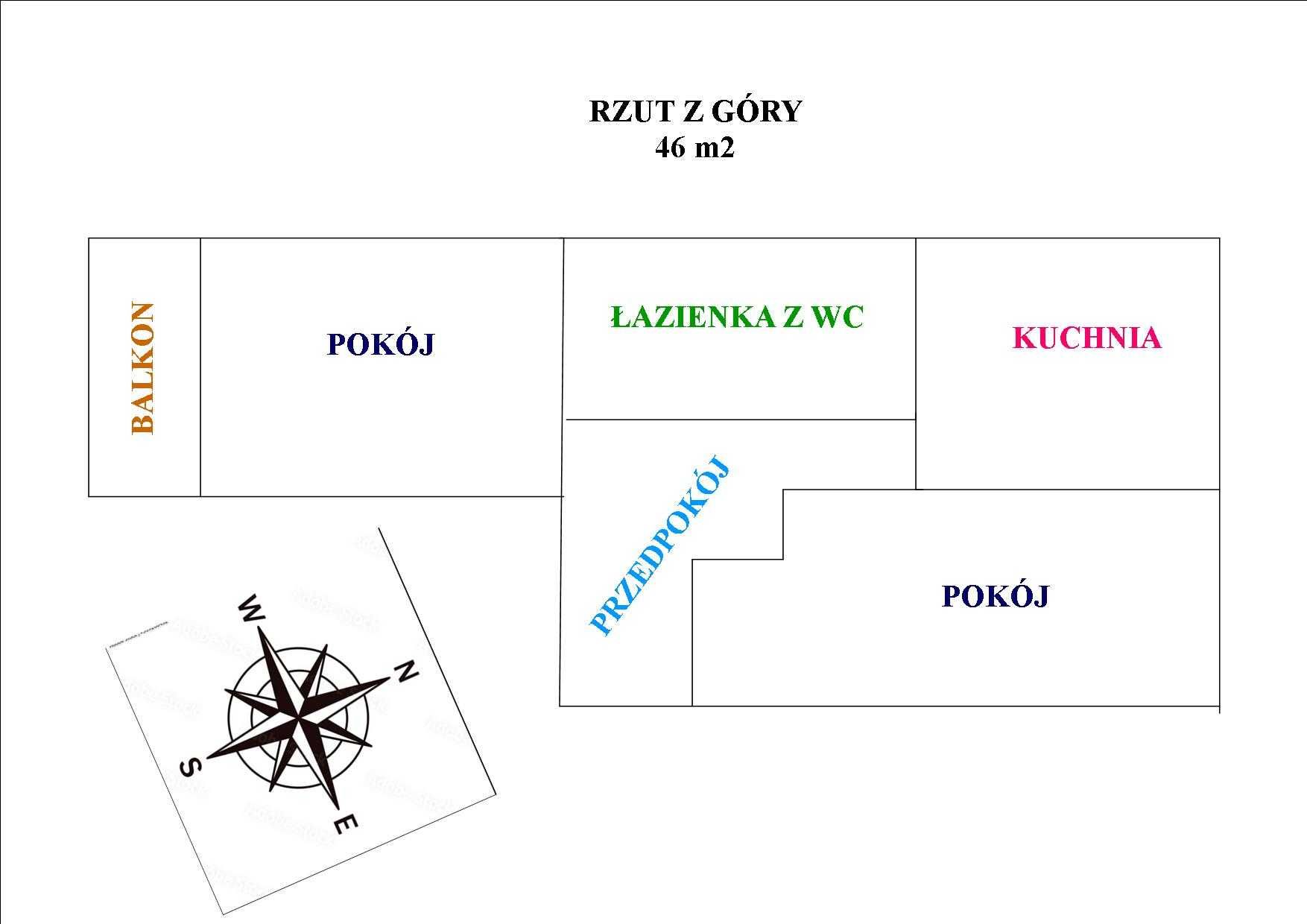 Mieszkanie 2 pokoje, balkon 46 m2 Osiedle Różane