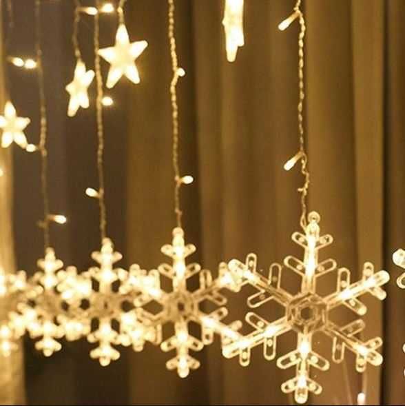 Lampki Świąteczne Choinkowe Kurtyna Świetlna Śnieżynka Girlanda Okno