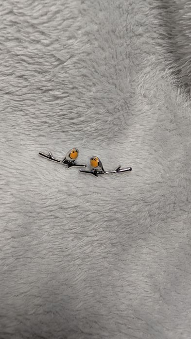 Kolczyki wkrętki ptaszki na gałęzi - rudziki