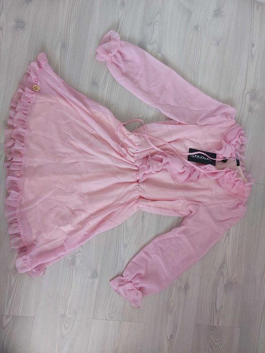 Lemoniade sukienka L327 pudrowy róż M (38) zwiewna