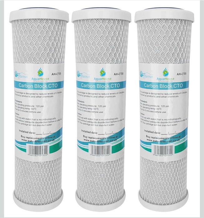 AquaHouse 3x wkłady filtrujące z blokiem węglowym do wody pitnej 25cm