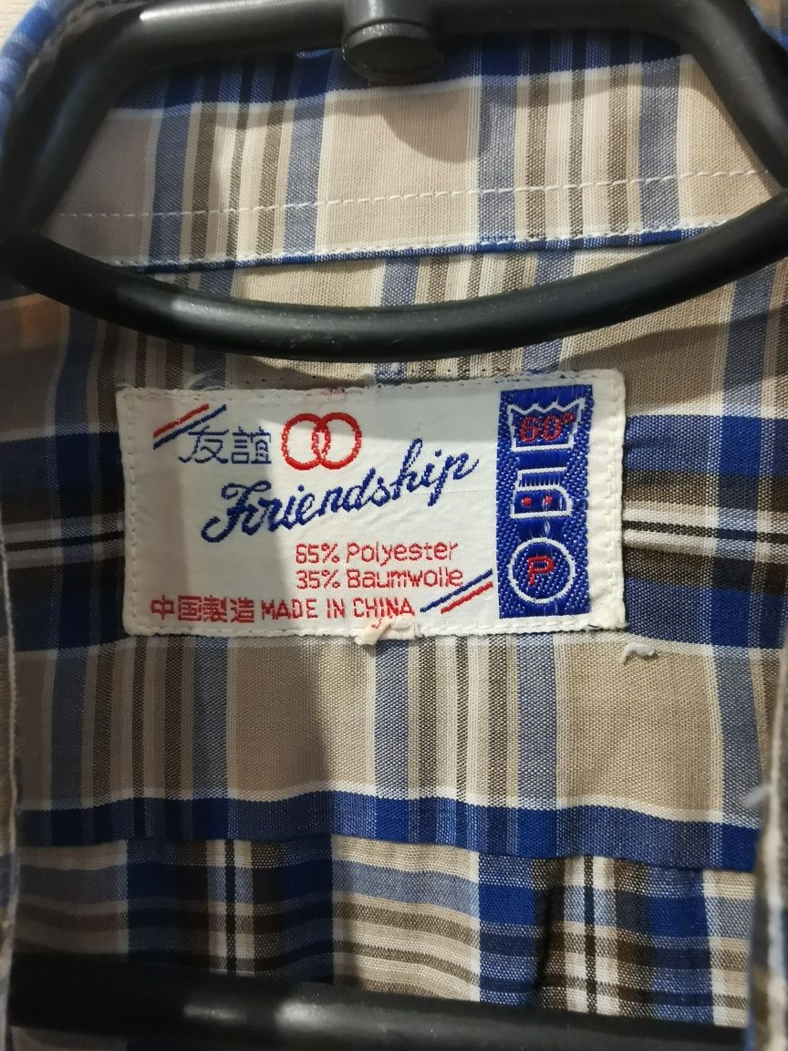 Męska koszula w kratę 44 bawełna granatowo szara