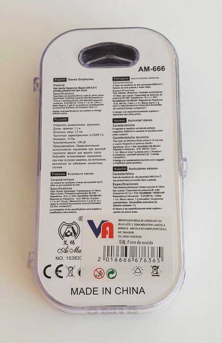 Auriculares stereo com microfone AIMA AM-666 (NOVOS E SELADOS)