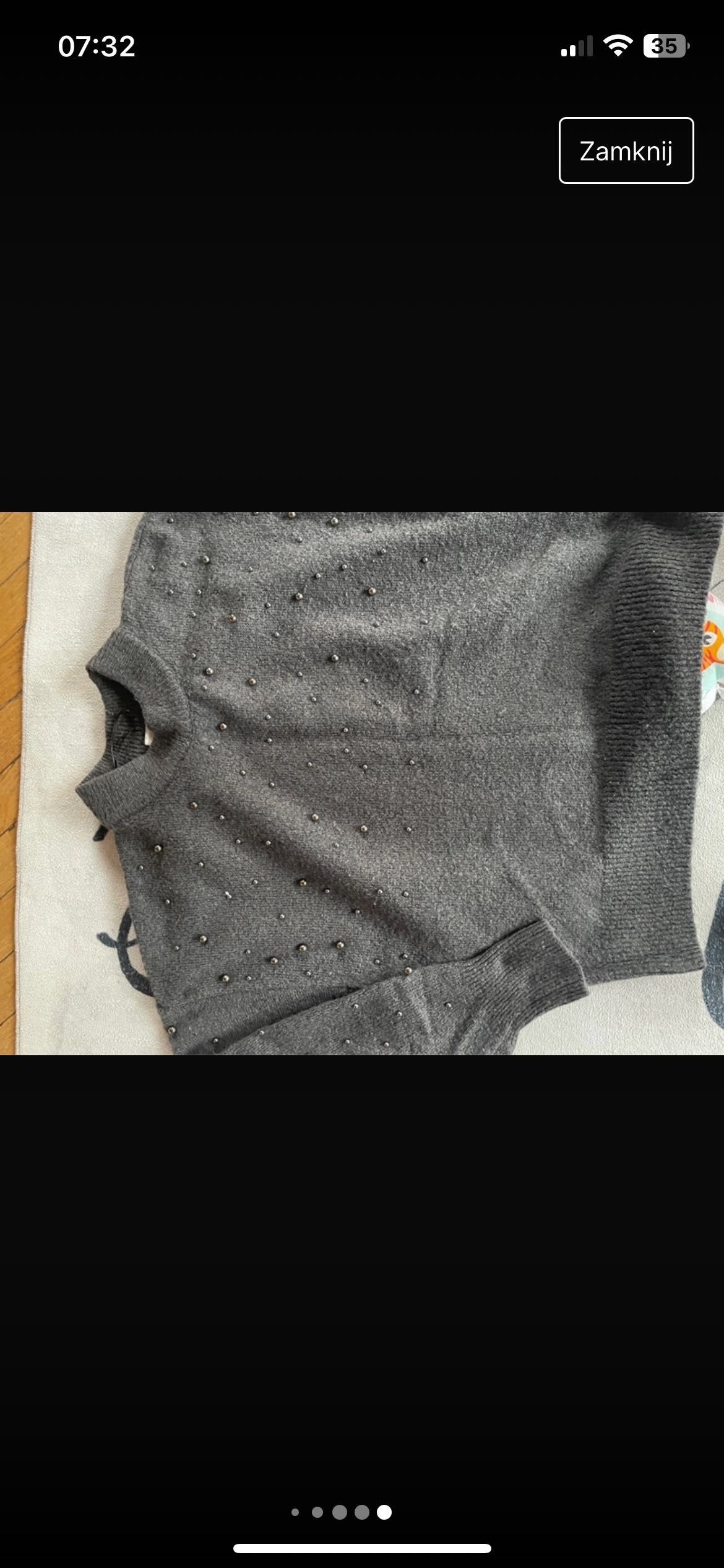 Sweterek H&M z domieszka wełny jakosc premium XS szary z koralikami