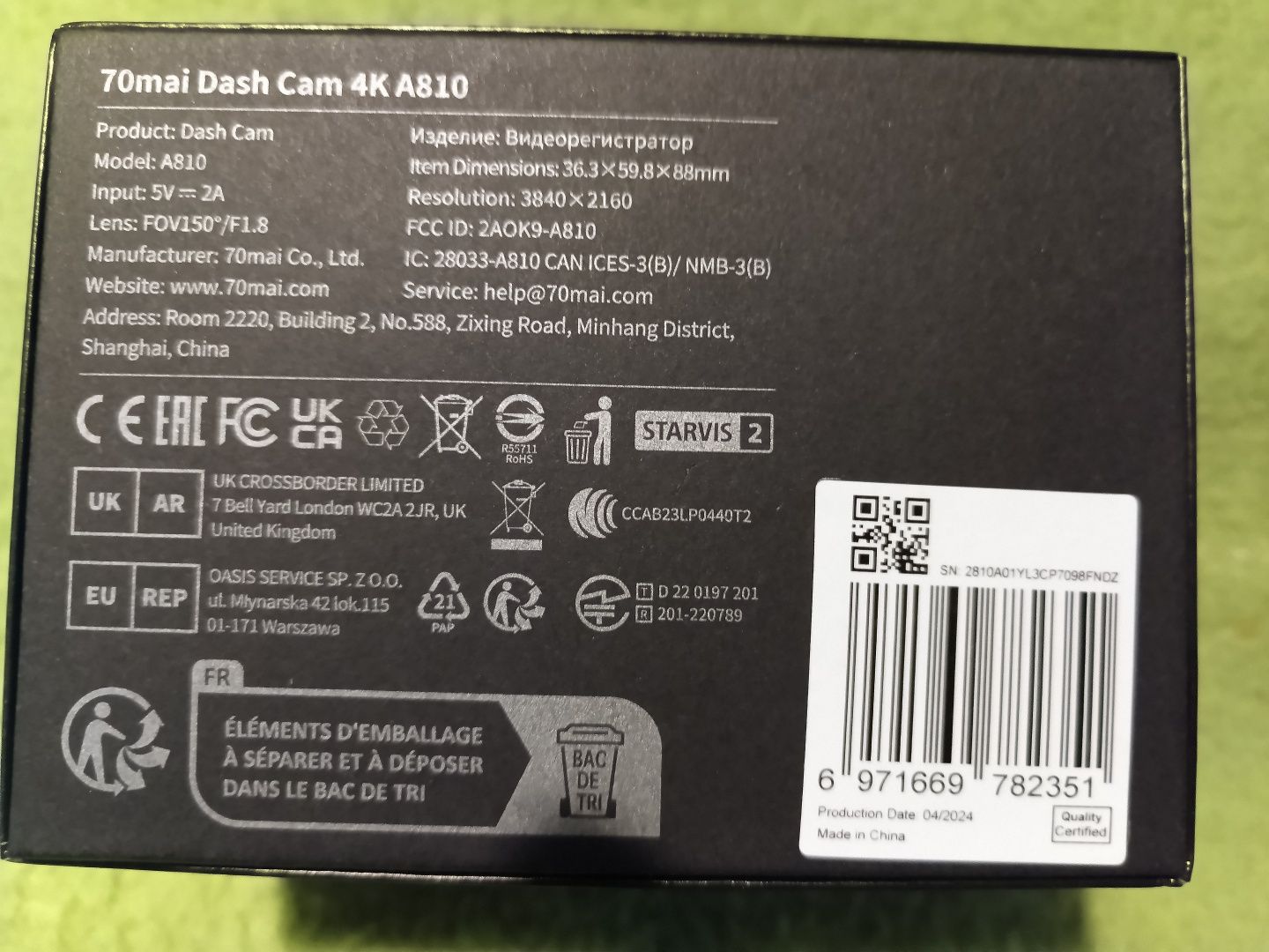 Продам видеорегистратор 70mai Dash Cam 4K A810
