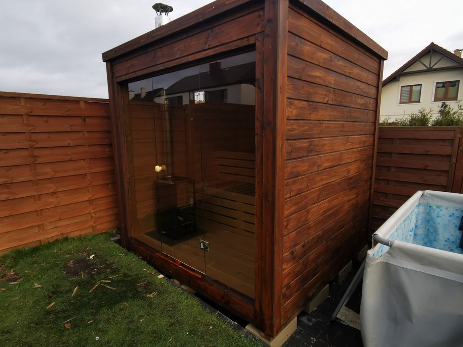 Sauna Ogrodowa 2,3x2,3m Ocieplona Ściana szklana + Piec Okazja