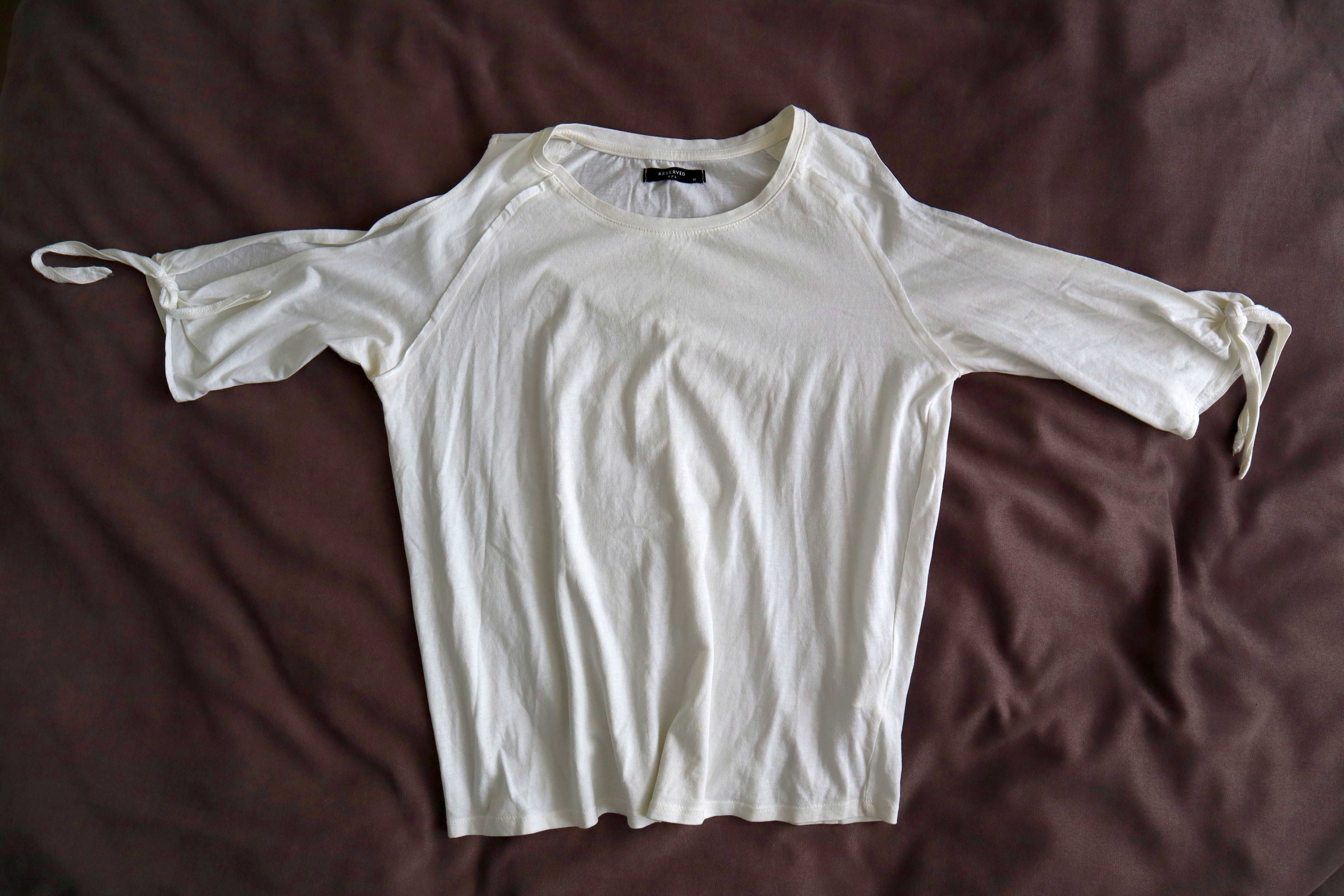 Biała bluzka 100% bawełna, wiązane rękawki, Reserved, rozmiar M