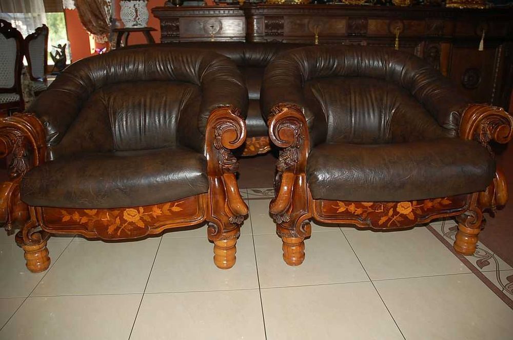 Komplet wypoczynkowy do Salonu  Kancelarii - 3+1+1 - Intarsje - Rzeźby