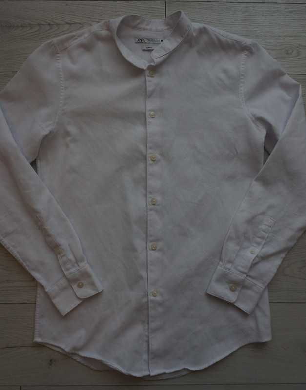 biała koszula ze stójką~ faktura~ Zara Slim fit r.36