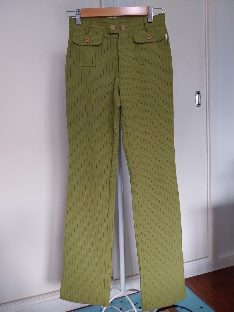 Calças verde, vintage, Rags, ligeiramente à boca de sino, Tamanho 34