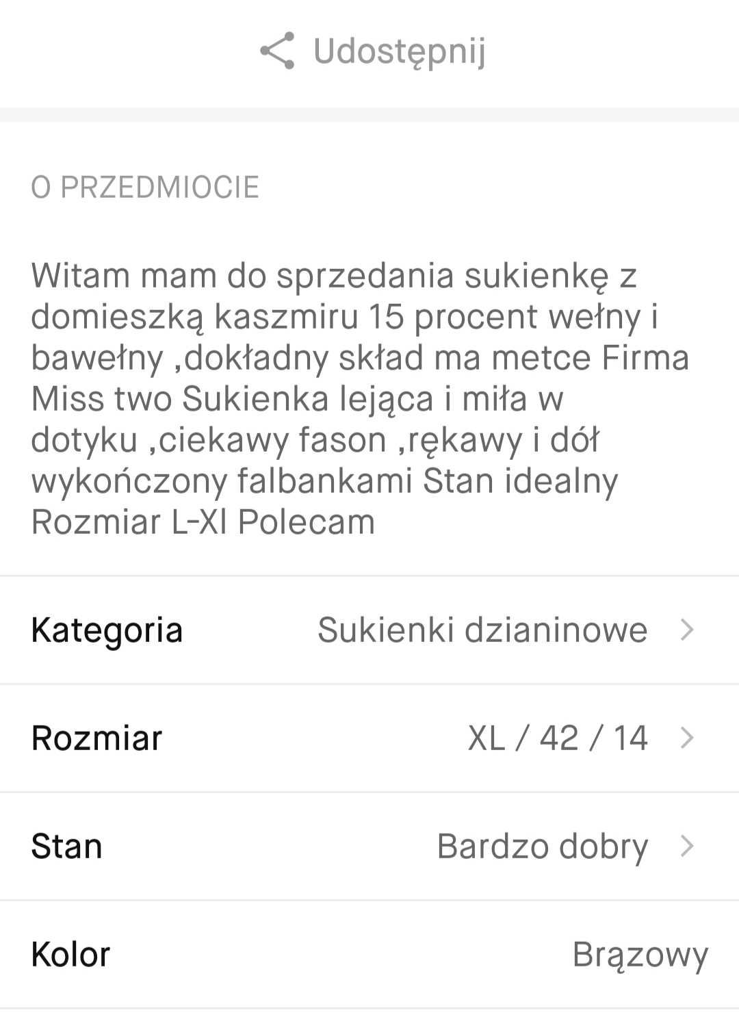 Śliczna sukienka z dodatkiem kaszmiru Miss two