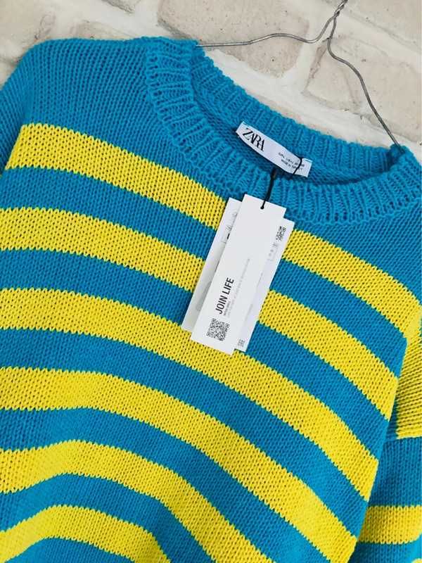 Zara M L sweter crop top oversize sweterek krótki w paski 38 40 nowy