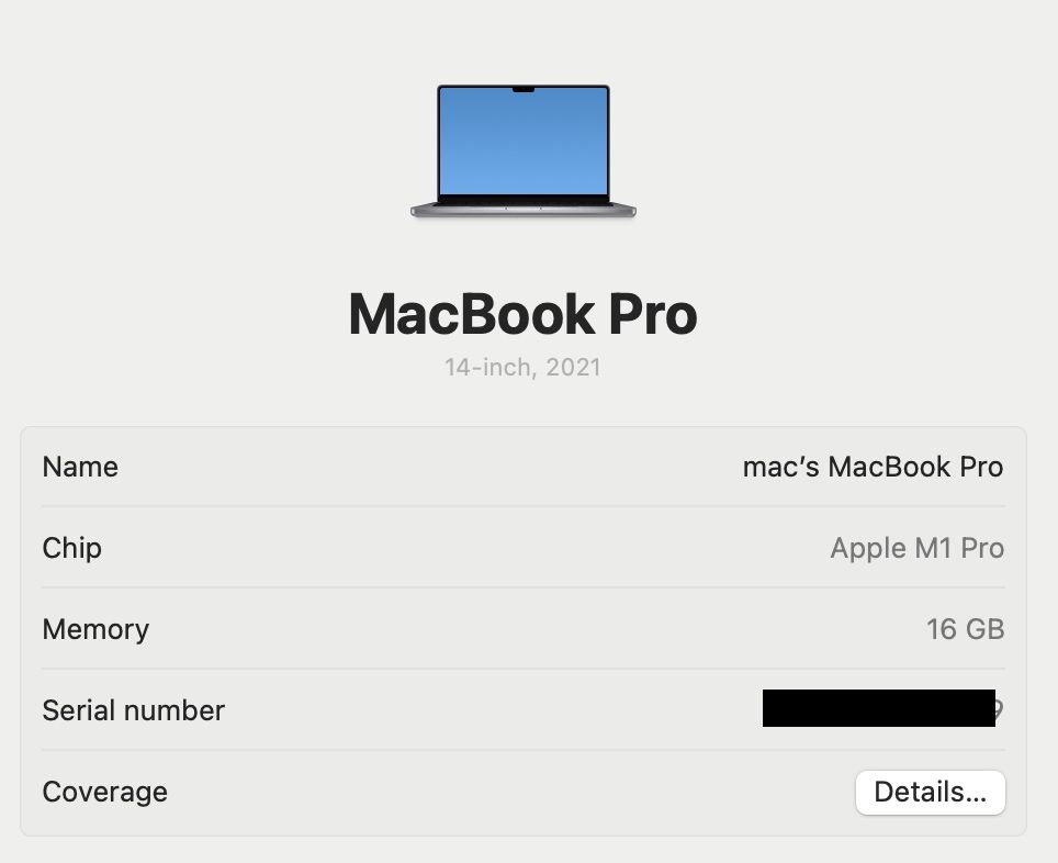 MacBook Pro 14 2021 M1 Pro 16GB 512GB Space