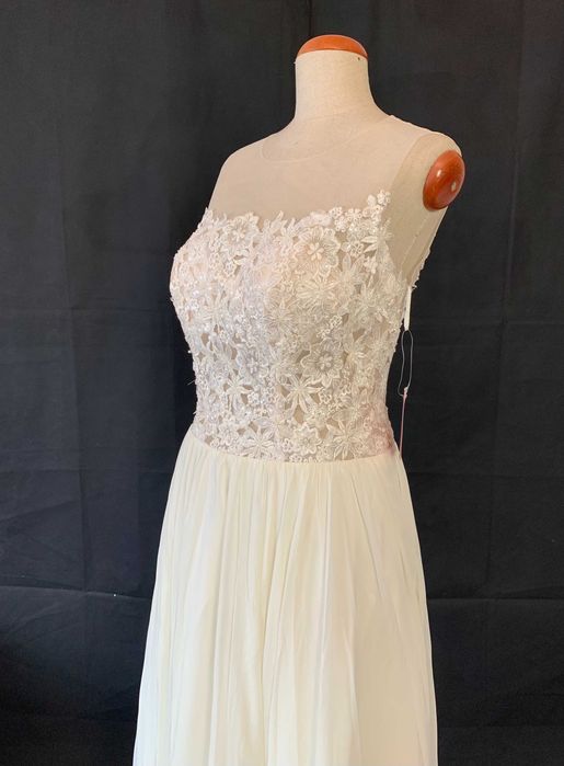 Rustykalna suknia ślubna ivory z kwiatami 3d nowa 40 L na wesele boho