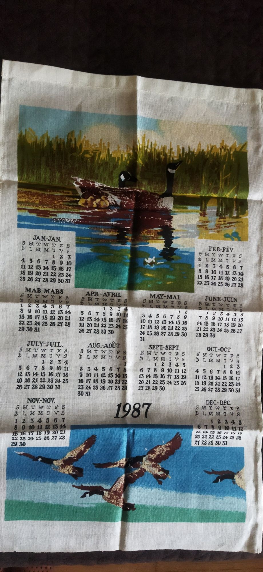 kalendarz lniany na patyk rok 1987