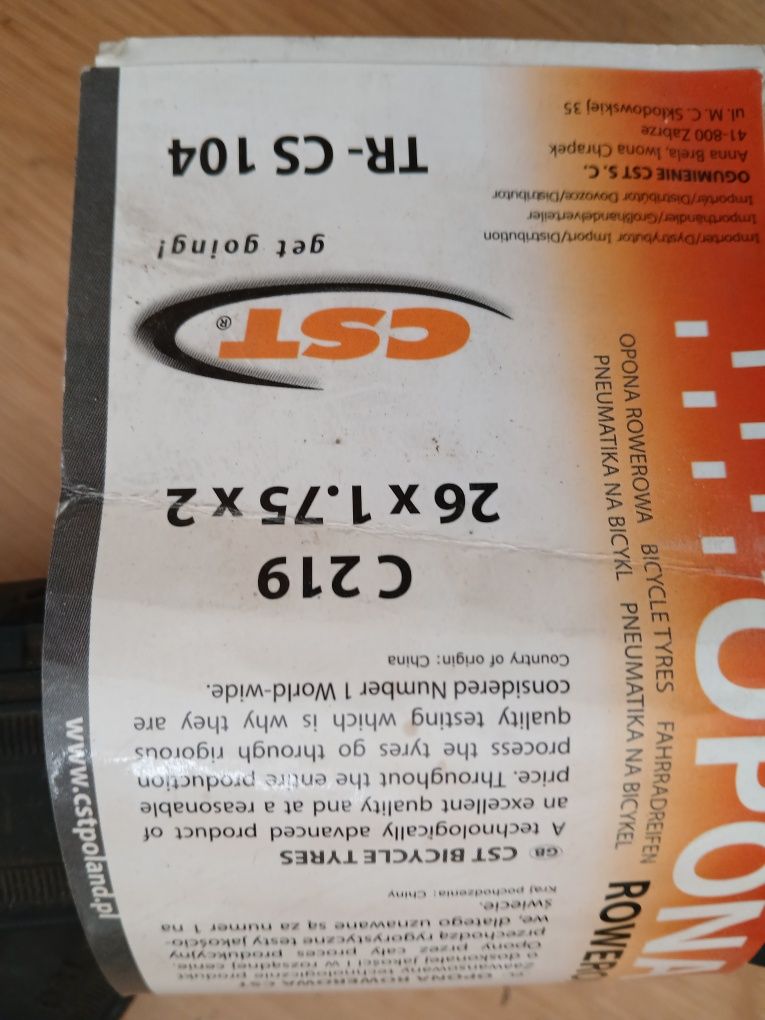 Opony rowerowe 2 CST 26 nowe C219 26×1,75×2  TR-CS 104