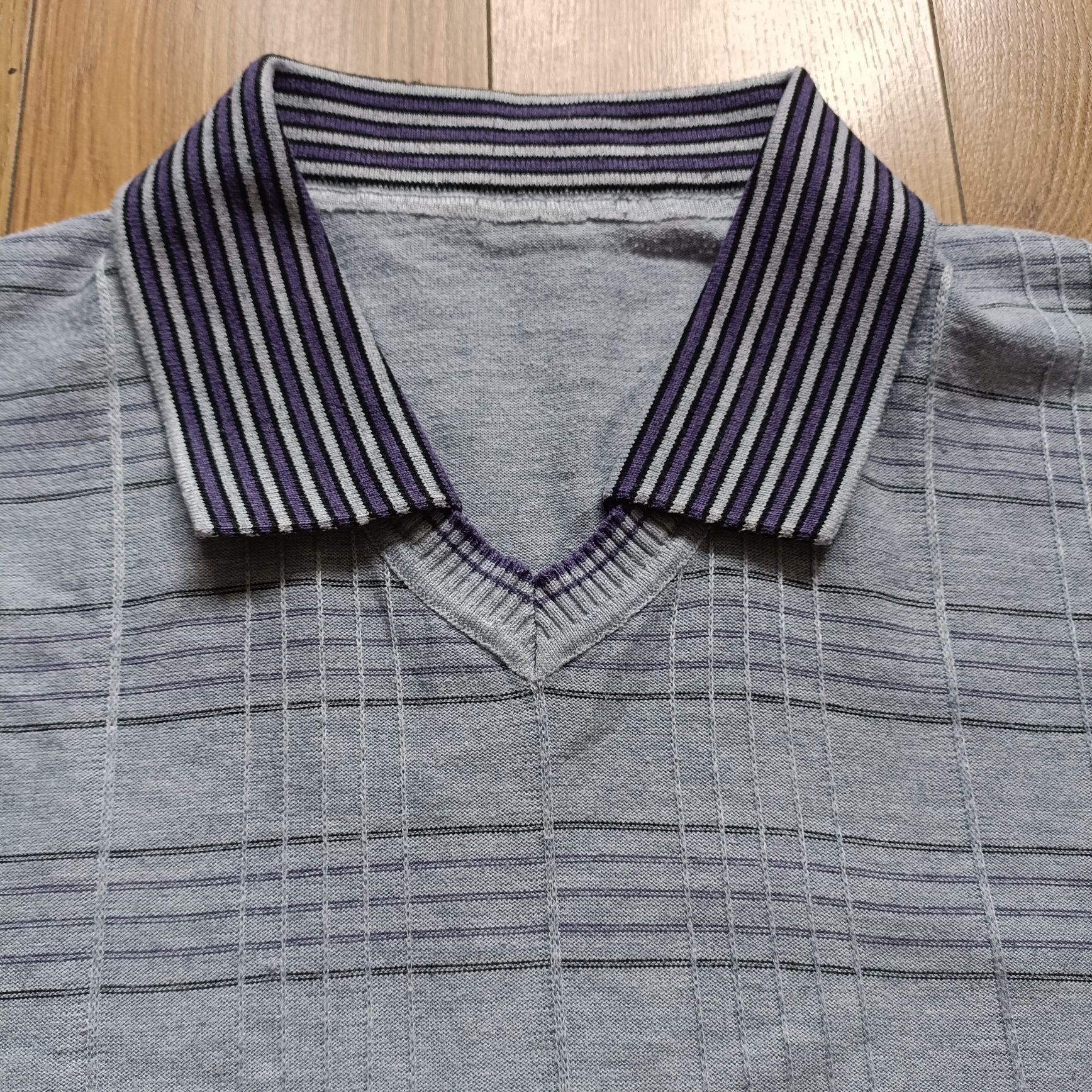 Sweter w serek polo z kołnierzykiem lekki z długim rękawem męski