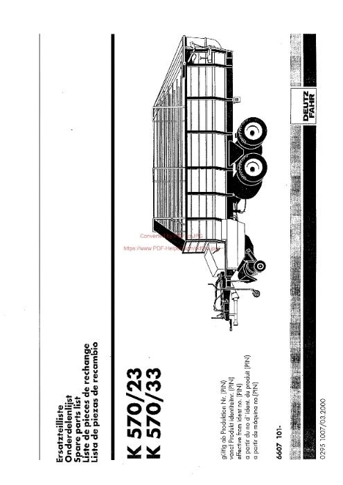 Katalog części Przyczepy samozbierającej Deutz Fahr K 570