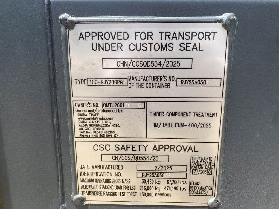 !!! MORSKI 20’DV ONE WAY ! GRAFIT ! Kontener prod 2025 + transport HDS