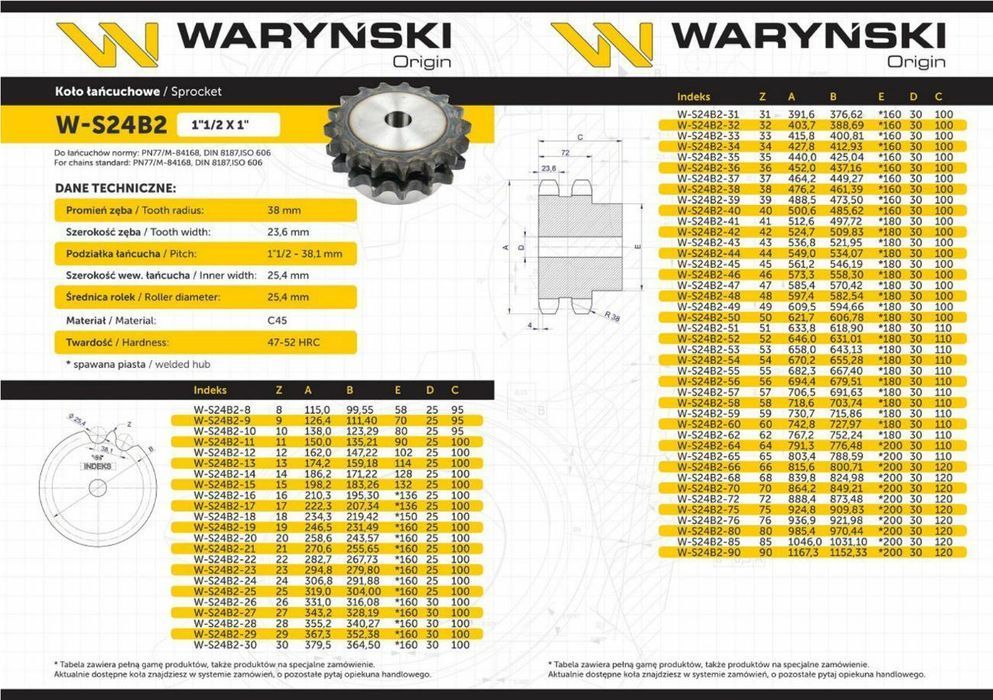 Koło zębate hartowane z kołnierzem 24B-2 (R2 1.1/2) Z-15 Waryński