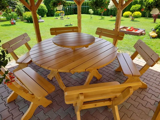 Drewniane meble ogrodowe stół ławki KOMPLET MEGA