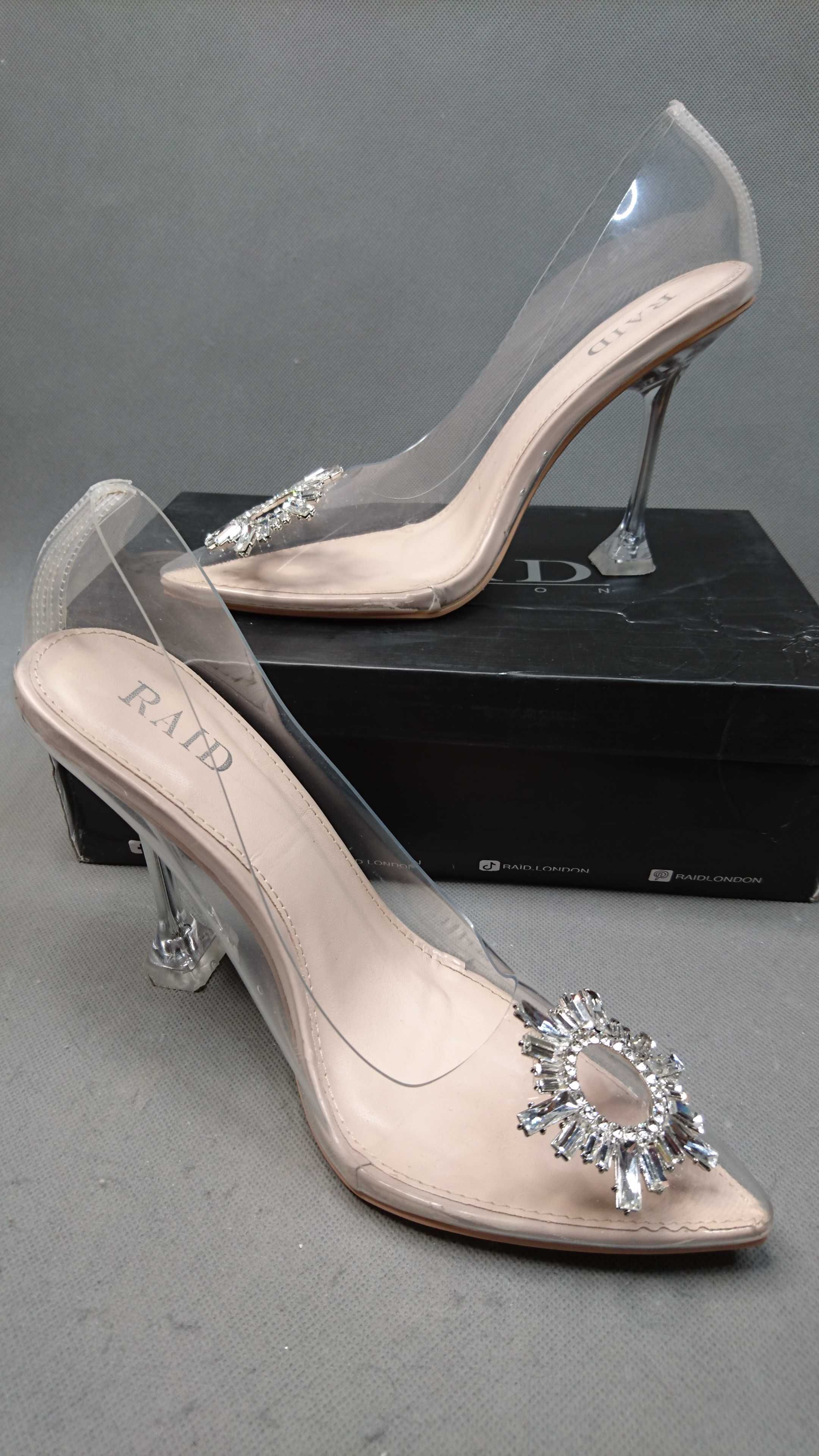 Buty Raid Caprice Clear Nude Patent Pums High Heels R.38