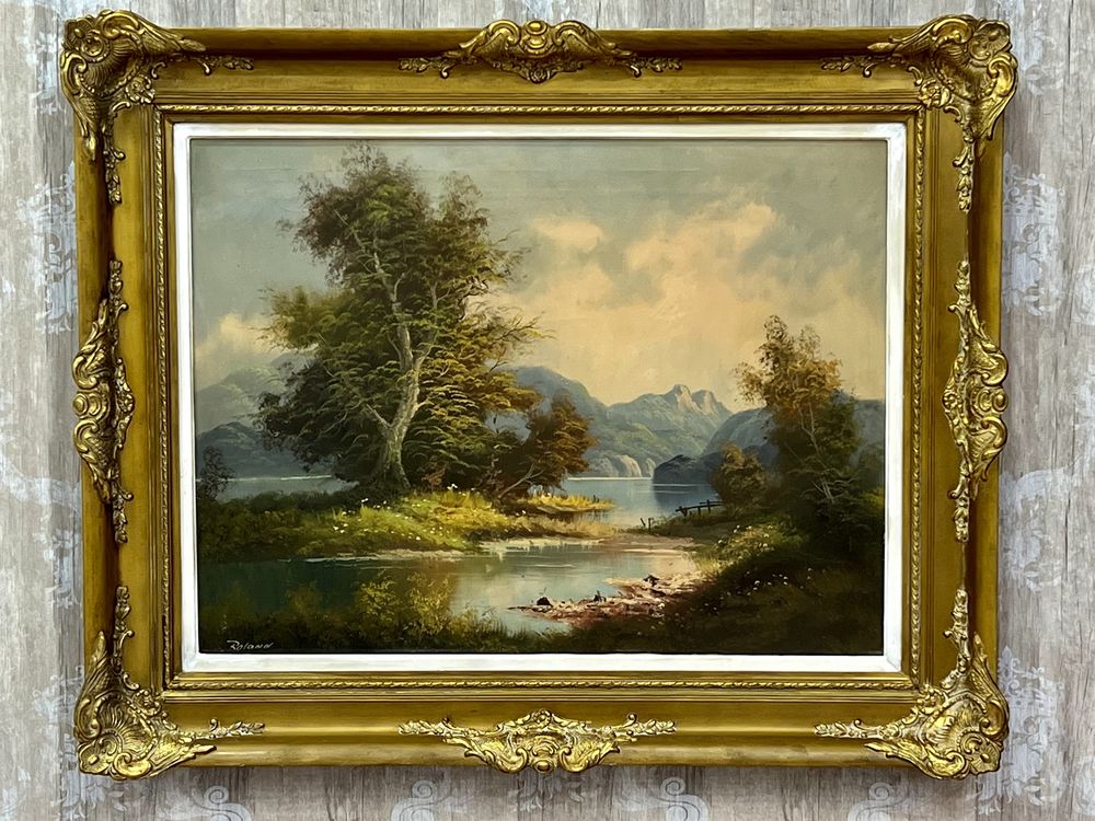 Картина старовинна «Гірський краєвид Швейцарії»