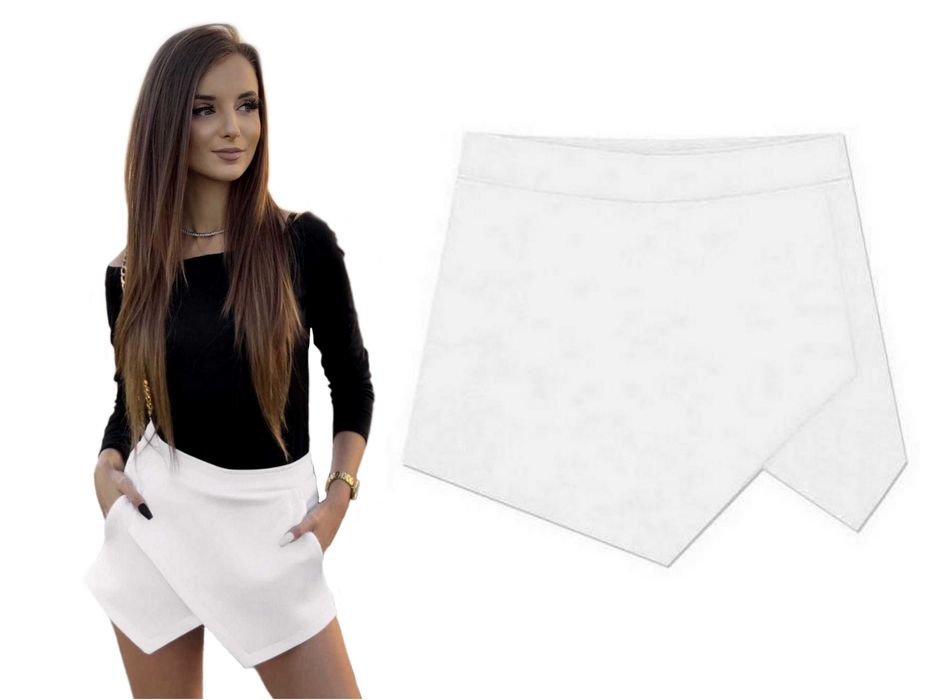 Spódniczko Spodenki BIAŁE Asymetryczne z Kieszeniami XS S M L