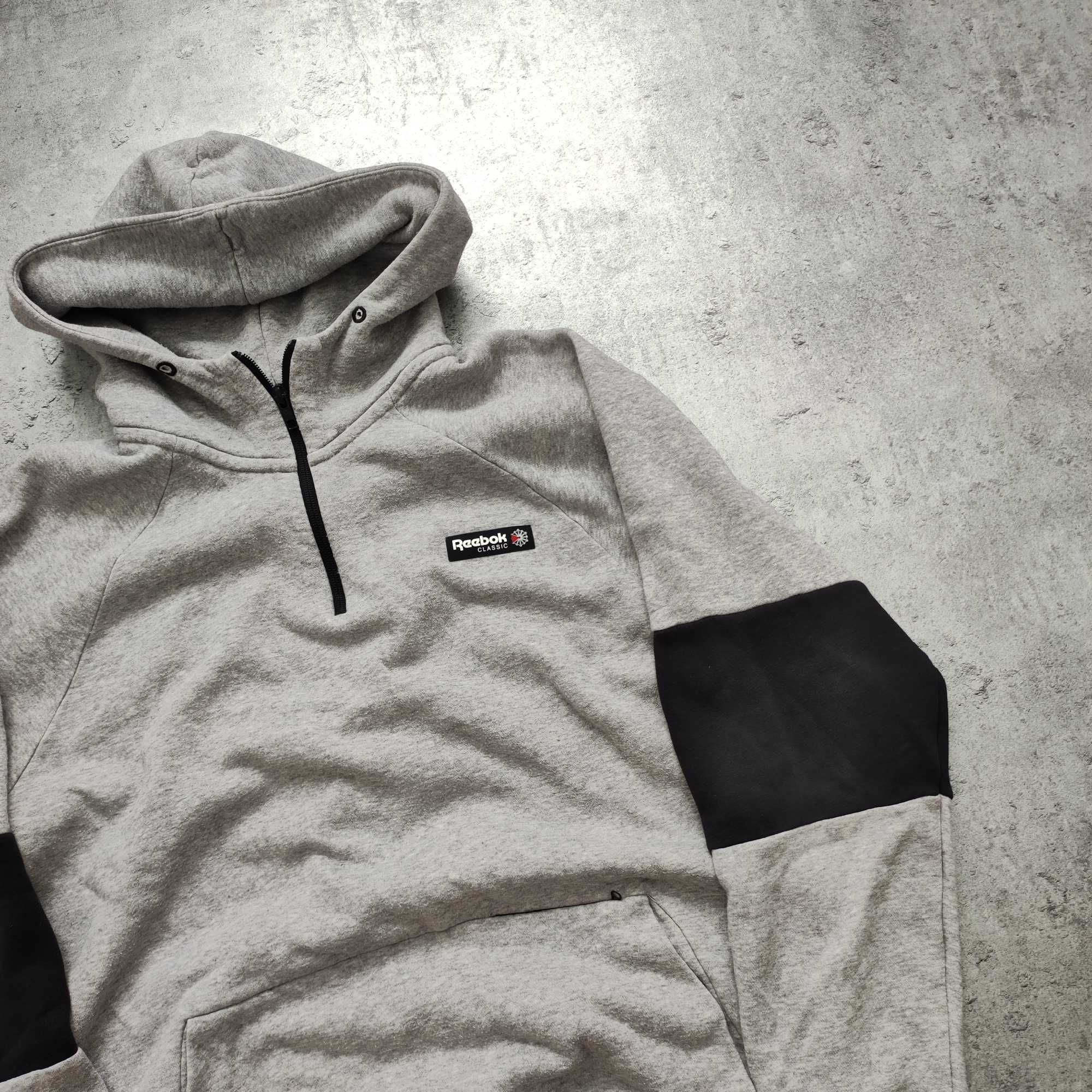 MĘSKA Bluza Bawełna z Kapturem Rozpinana Suwak Reebok GYM Active Logo