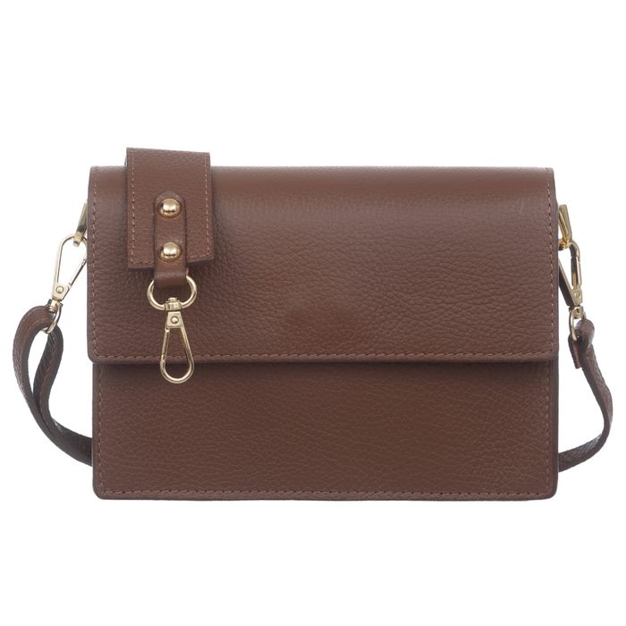 VERA PELLE torebka skórzana listonoszka z klapą i paskiem V606 brązowa