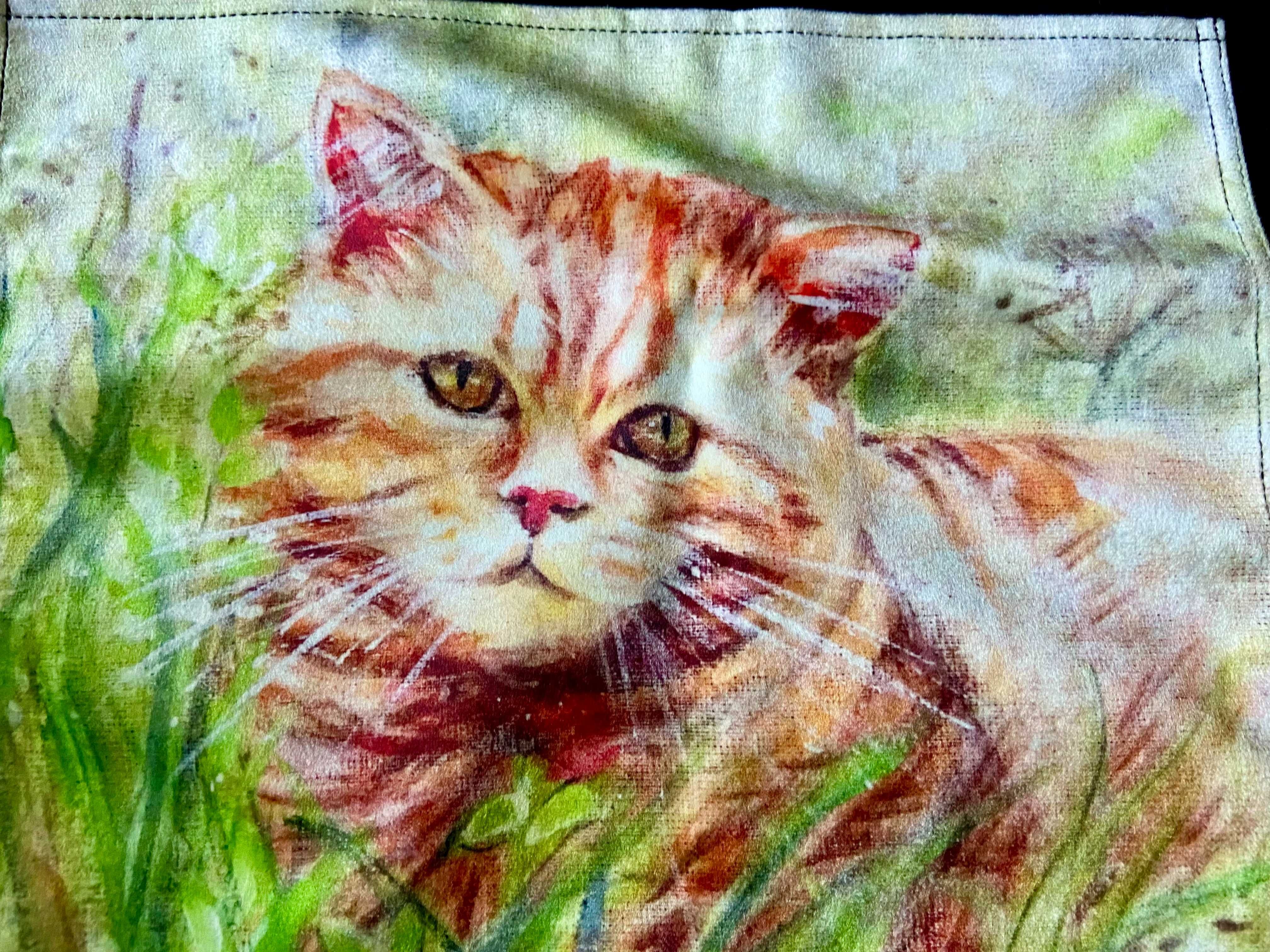 Torba zakupowa z namalowanym ręcznie rudym kotem 46x46 cm